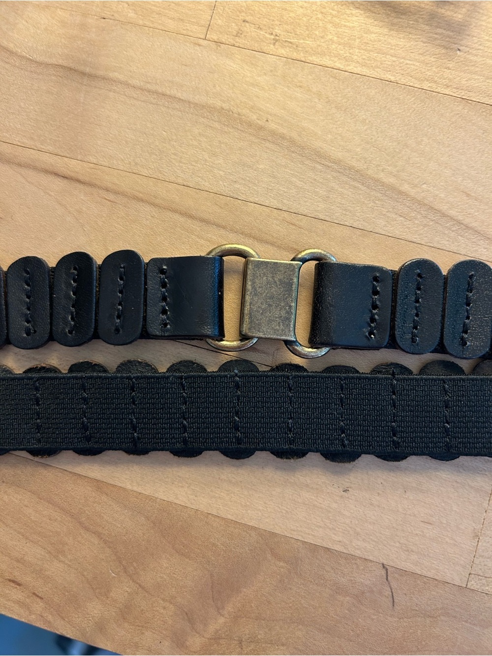 Black Elastic Belt with Leather Accents - Picture 2 of 6